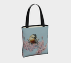 chickadee and pink flowers