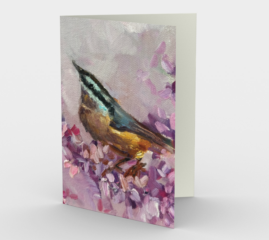 Nuthatch in Flowers Card