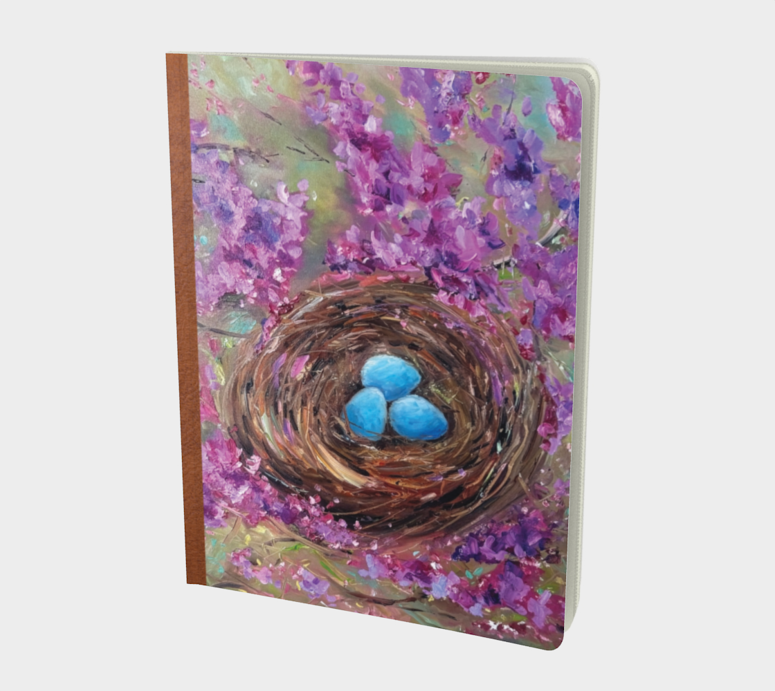 Blue Eggs in Nest with Purple Flowers Journal