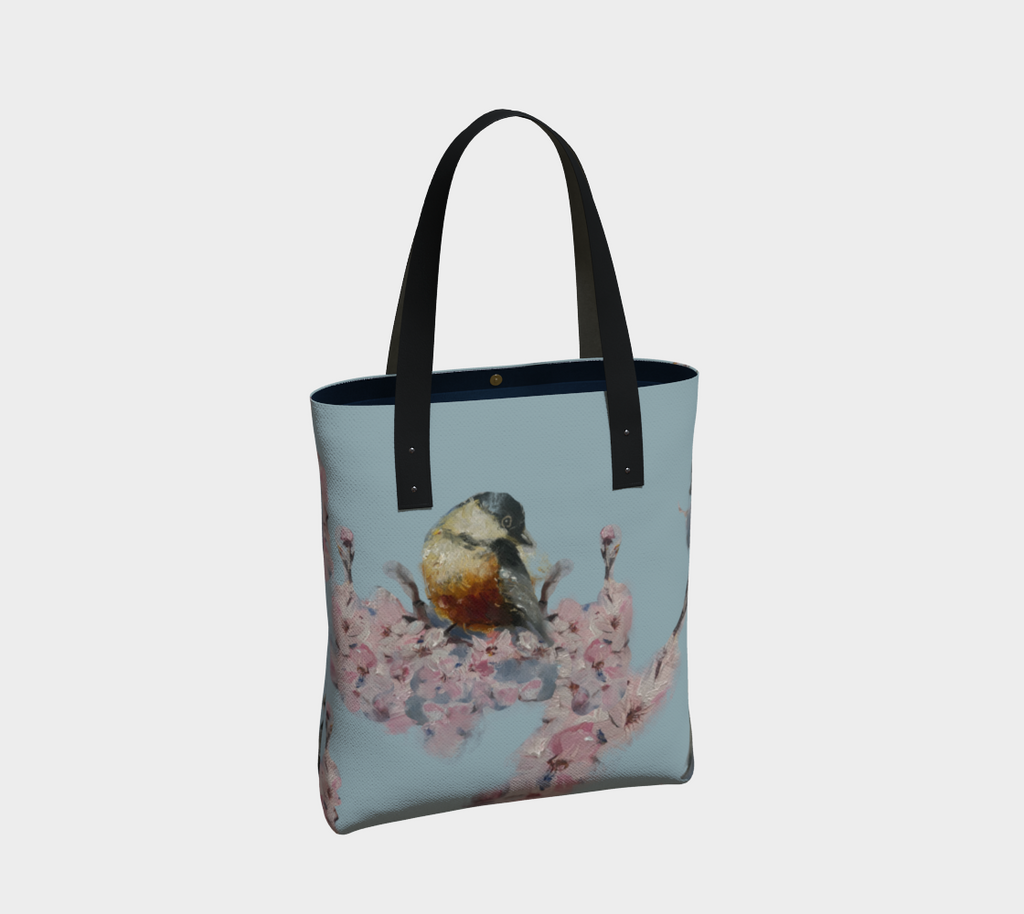 chickadee and pink flowers